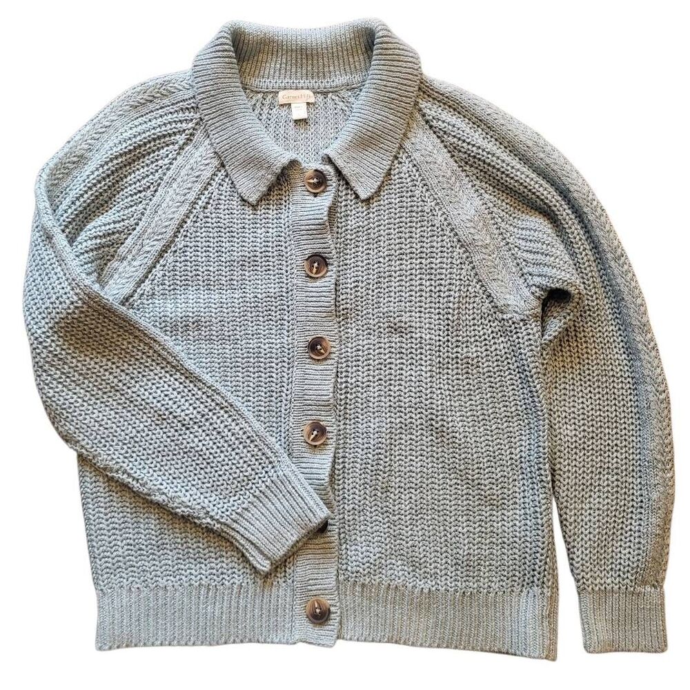 Garnet Hill Cardigan Sweater Women's Large Tourmaline Maren Organic Cotton Linen - Picture 2 of 6